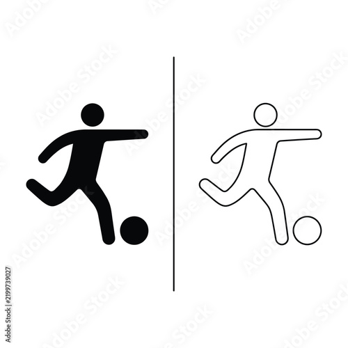 Soccer player set, solid black and outline silhouette figures