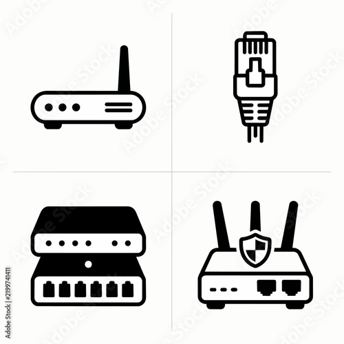 Obraz na płótnie Wireless router and network cable icons set