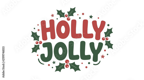 Holly Jolly Christmas logo featuring holly leaves and berries in festive red and green typography