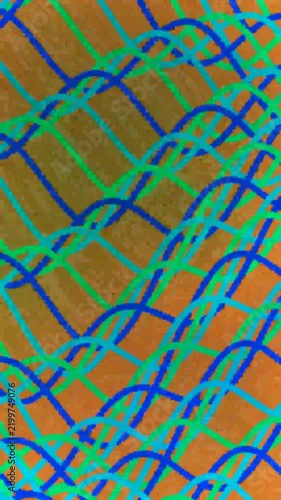 Dynamic Abstract Animation of Multi-Layered Overlapping Blue and Teal Wavy Lines on Textured Orange Background.