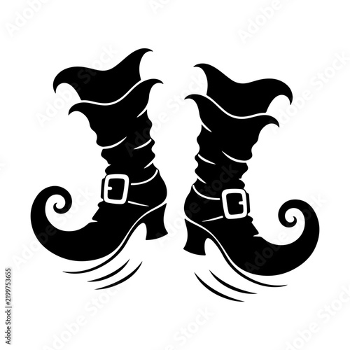 Black Witch Boots With Buckles And Curled Toes Halloween Silhouette Vector