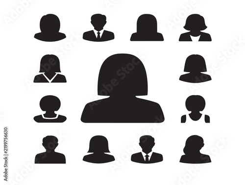 Set of diverse human avatar silhouettes for user profile interface design