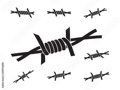 Black barbed wire silhouette icons isolated on a white background