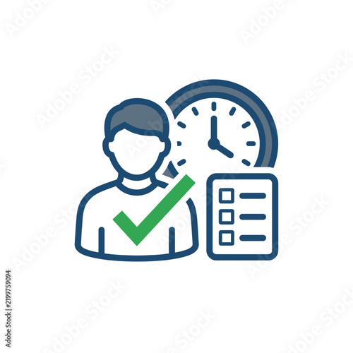 Task management icon with worker and clock