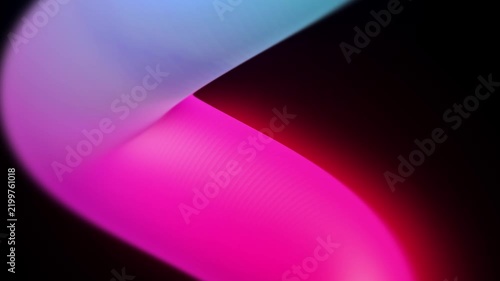 Abstract neon glowing wave background with pink and blue light trail on black