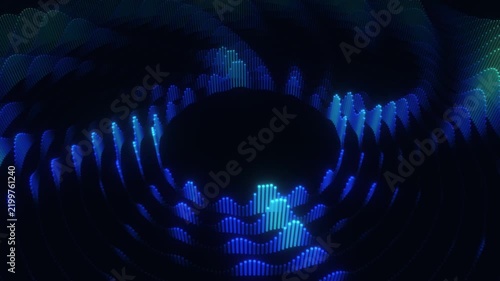 Abstract Digital Vortex Background Featuring Glowing Blue Geometric Waves and Circular Motion Patterns for Modern Technology Visuals