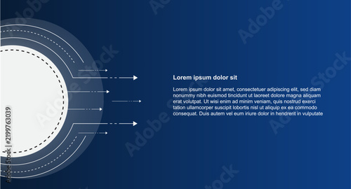 modern abstract technology background featuring a large circular element with flowing arrow lines, clean geometric details, and blue gradient space for text, ideal for business, digital, netwok