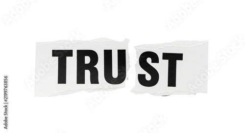 Trust Word Collage on Torn Paper Background in Black and White