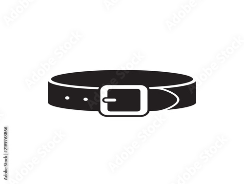 Black leather belt icon with a metal buckle isolated on a white background