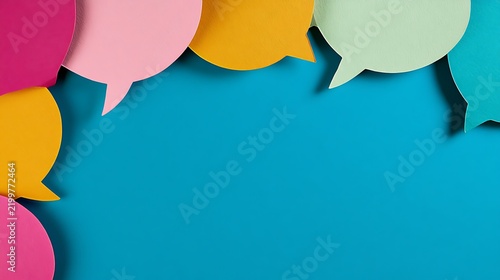 Vibrant speech bubbles in various colors create a playful backdrop, symbolizing communication and interaction in a modern context