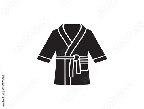Black silhouette icon of a bathrobe with a tied belt on a white background