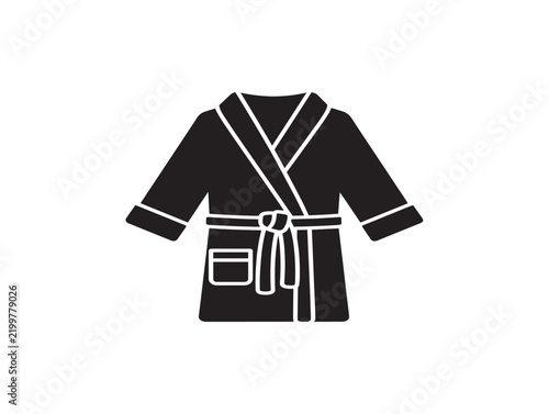Black silhouette icon of a bathrobe isolated on a white background