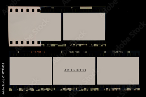 camera film strip layout with empty mock up frames.Add Image.
