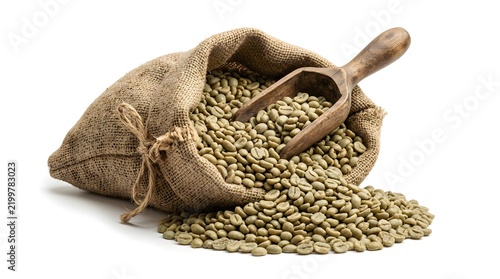 Rustic Burlap Sack Overflowing with Coffee Beans