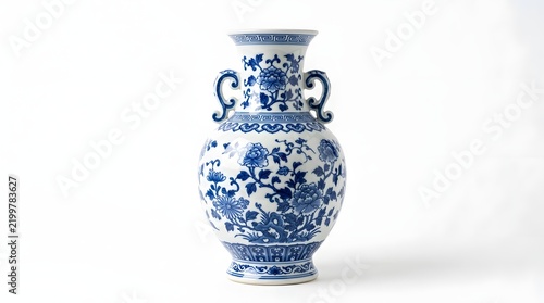 Blue and White Hand-Painted Ceramic Vase with Floral Ornament