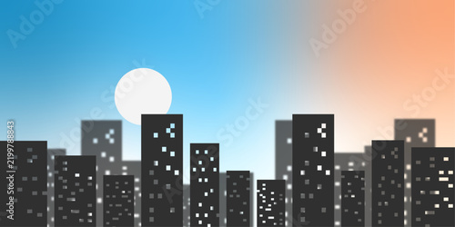cityscape background with colorful sky illustration