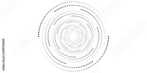 Halftone dotted circular rings arranged in smooth expanding gradients, minimal abstract radial background ideal for print graphics, web interfaces, branding design layouts and modern artistic composit