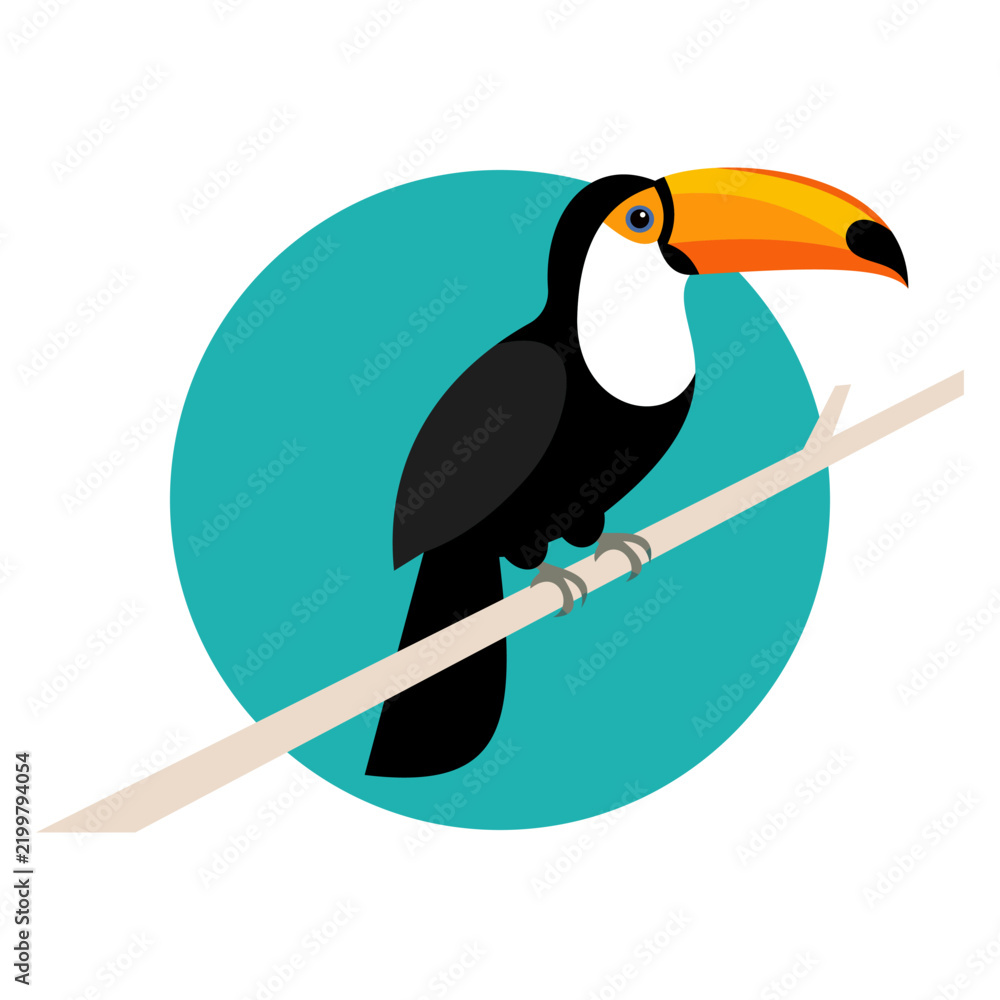 Fototapeta premium Vector illustration of a colorful toucan bird sitting on a branch
