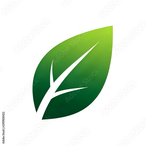 Modern green leaf icon with gradient tones and white vein, symbolizing nature, ecology, and sustainability on a clean background.