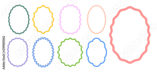 Outline Wavy Oval frame scallop border colorful invitation 5x7 6x4 picture frame
