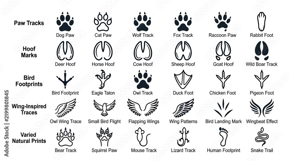 Obraz premium Animal Footprint and Paw Print Icons Set