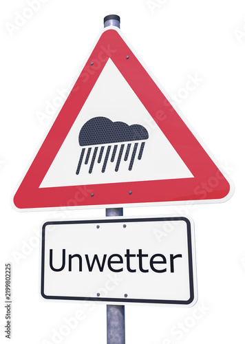 3d Illustation - Verkehrsschild - Achtung - Unwetter - Freisteller