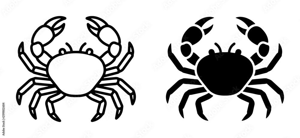 Fototapeta premium Crab Icons, Seafood Vector Art, Marine Life Symbols, Crustacean Illustrations, Black and White Aquatic Graphics, Ocean Creature Designs