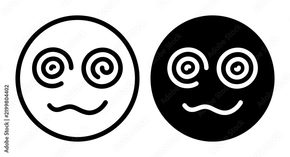 Obraz premium Dizzy Face Emoticon Icons, Swirling Eyes Expression Vector Set, Black and White Emotion Symbols, Hypnotized Mood Graphics