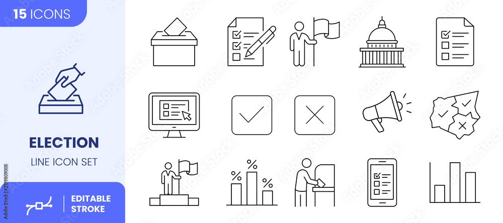 Obraz premium Election Icon Set. Line Icon Set for Voting and Democracy. Editable Stroke Icon. Vector Illustration