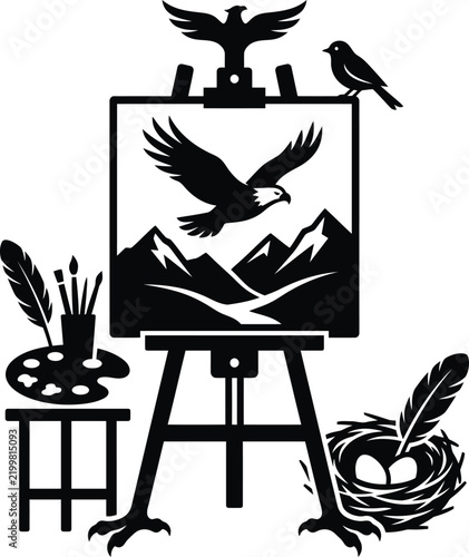 Eagle flying over mountain illustration