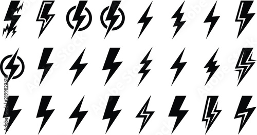 lightning bolt icon set electric flash symbols thunder and storm vector graphic