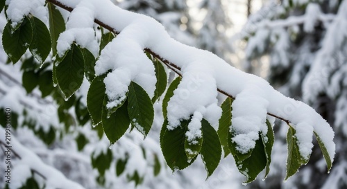 Winter's Embrace on Verdant Leaves