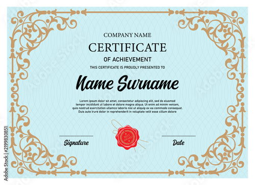 Vintage certificate of achievement template with horizontal, vertical layouts. Multipurpose retro design with ornate ornaments. Vector illustration for diploma, graduation, professional recognition