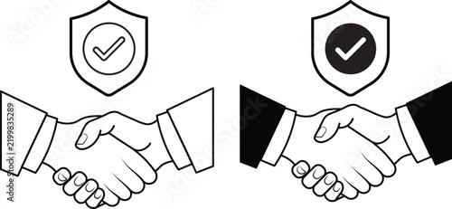 Handshake with shield and check mark icons