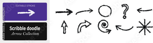 Hand-drawn scribble doodle arrows and symbols set