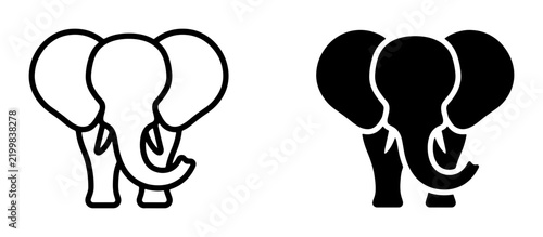 Photography Elephant Icons, Simple Outline and Silhouette Vector Graphics, Mammal Wildlife S