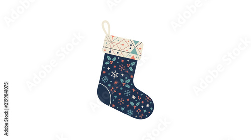 Vintage Christmas stocking vector, decorative blue holiday sock with snowflakes, festive winter seasonal illustration