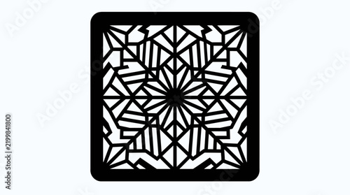 Geometric laser cut panel vector, ornate mandala stencil design, decorative architectural screen pattern for CNC