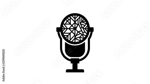 Vintage microphone vector icon, retro radio broadcast equipment, podcasting and music studio logo in black and white