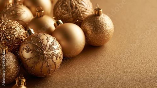Luxury gold Christmas decorations with large copy space