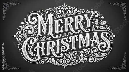A beautifully ornate and vintage style 'merry christmas' greeting perfect for holiday cards and celebrations