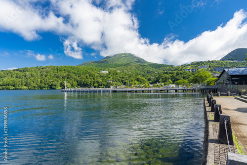 夏の青空と緑に囲まれた箱根・芦ノ湖の風景