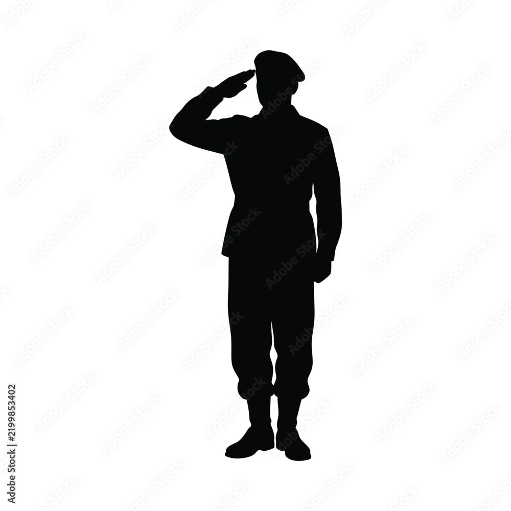 Obraz premium Military soldier silhouette performing hand salute shows discipline and official respect art.