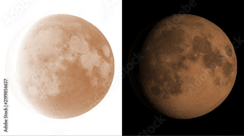 Obraz na płótnie Full moon lunar eclipse illustration, sepia tone celestial sphere on white and b