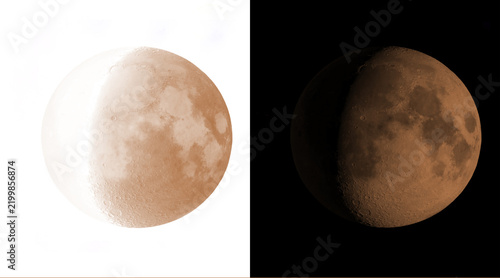 Cuadro en lienzo Sepia moon phase illustration set, vintage lunar cycle icons on white and black