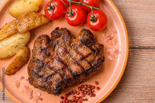Grilled beef or pork steak seasoned with salt and allspice. Grilled steak