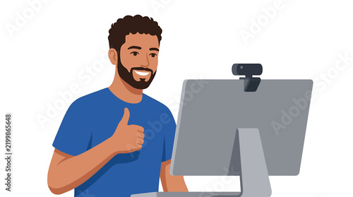 Hispanic Male Giving Thumbs Up to Black Webcam