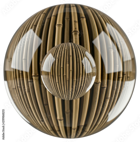 Glass sphere containing bamboo wood texture cutout on transparent background