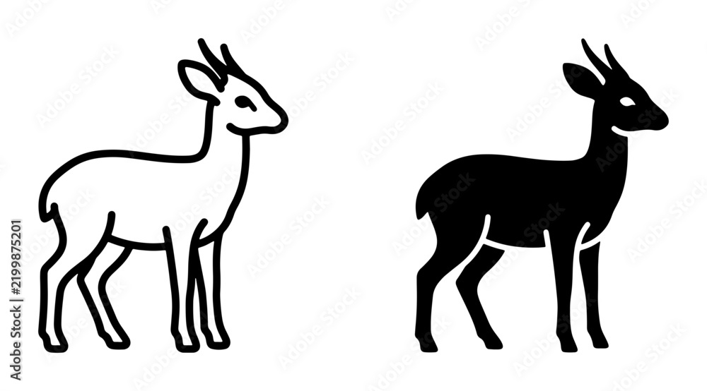 Obraz premium Elegant Antelope Icon Set, Minimalist Wildlife Silhouette, Black and White Vector Graphics for Nature and Safari Themes