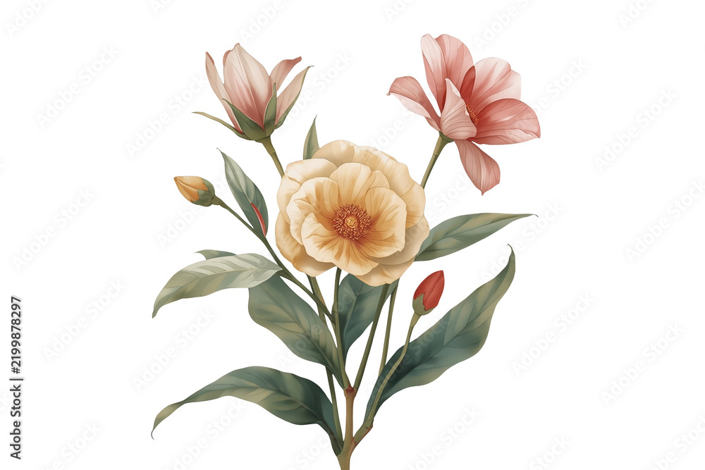 Obraz premium Minimal studio composition with watercolor flower bouquet ready for creative design